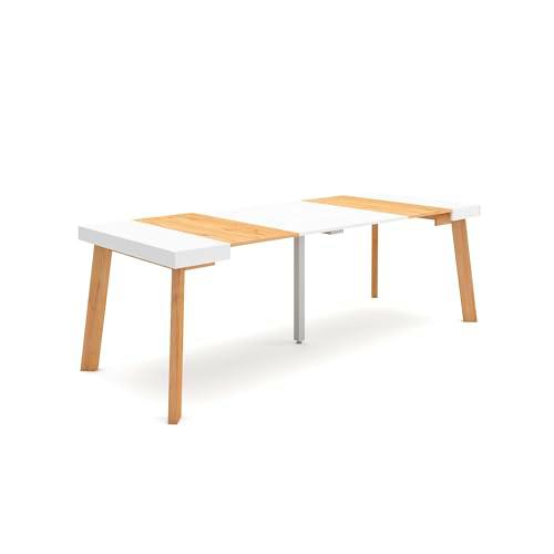 Skraut Home | Mesa Consola Extensible | Mesa Comedor Plegable | 220 | para 10 comensales | Patas de Madera | Estilo Moderno | Roble y Blanco