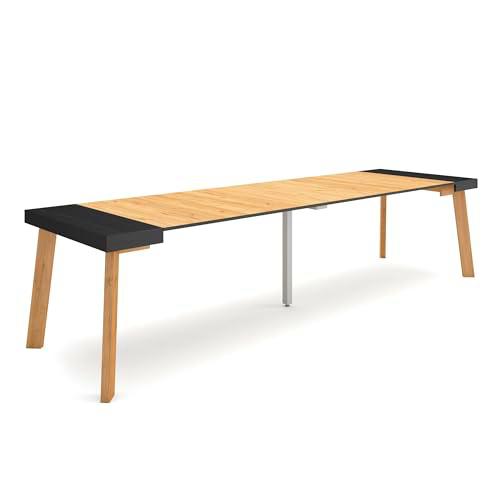 Skraut Home | Mesa Consola Extensible | Mesa Comedor Plegable | 300 | para 14 comensales | Patas de Madera | Estilo Moderno | Negro y Roble