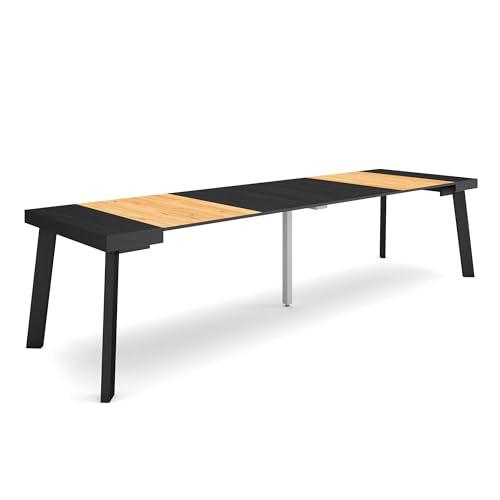 Skraut Home | Mesa Consola Extensible | Mesa Comedor Plegable | 300 | para 14 comensales | Patas de Madera | Estilo Moderno | Negro y Roble