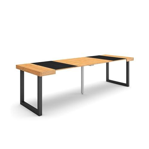 Skraut Home | Mesa Consola Extensible | Mesa Comedor Plegable | 260 | para 12 comensales | Patas Madera Maciza | Estilo Moderno | Roble y Negro