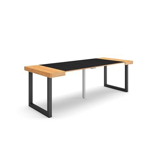 Skraut Home | Mesa Consola Extensible | Mesa Comedor Plegable | 220 | para 10 comensales | Patas Madera Maciza | Estilo Moderno | Roble y Negro