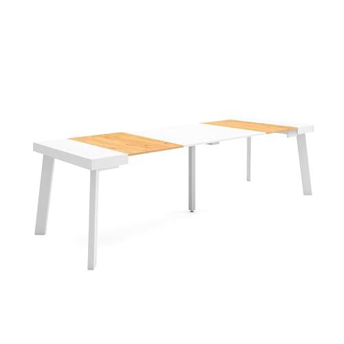 Skraut Home | Mesa Consola Extensible | Mesa Comedor Plegable | 260 | para 12 comensales | Patas de Madera | Estilo Moderno | Roble y Blanco