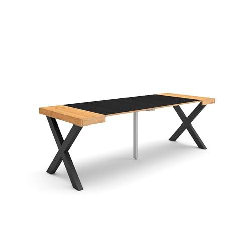 Skraut Home | Mesa Consola Extensible | Mesa Comedor Plegable | 220 | para 10 comensales | Patas Madera Maciza | Estilo Moderno | Roble y Negro