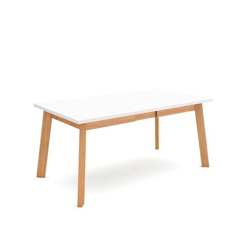 Skraut Home | Mesa Comedor | Mesa Fija Cocina y Salón | 170 | para 8 Comensales | Patas de Madera | Estilo Moderno | Blanco