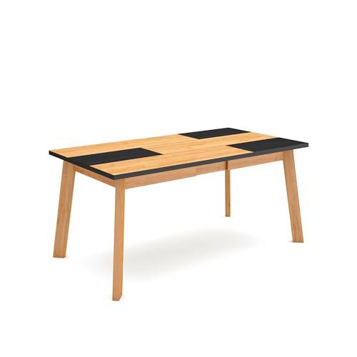 Skraut Home | Mesa Comedor | Mesa Fija Cocina y Salón | 170 | para 8 Comensales | Patas de Madera | Estilo Moderno | Roble y Negro