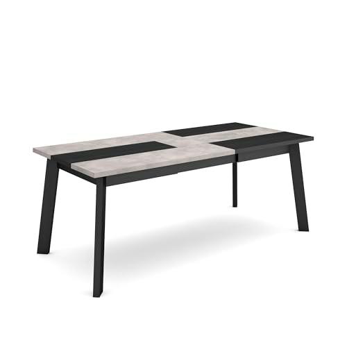 Skraut Home | Mesa Comedor | Mesa Fija Cocina y Salón | 200 | para 10 Comensales | Patas de Madera | Estilo Moderno | Cemento