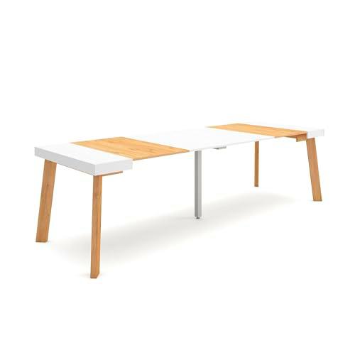 Skraut Home | Mesa Consola Extensible | Mesa Comedor Plegable | 300 | para 14 comensales | Patas de Madera | Estilo Moderno | Roble y Blanco