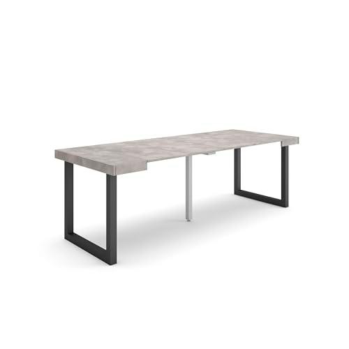 Skraut Home | Mesa Consola Extensible | Mesa Comedor Plegable | 220 | para 10 comensales | Patas Madera Maciza | Estilo Moderno | Cemento