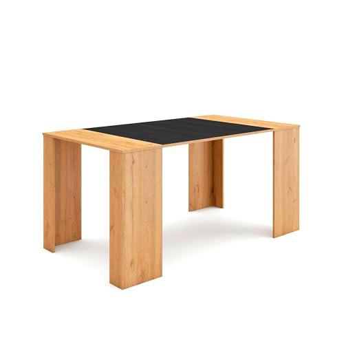 Skraut Home | Mesa Consola Extensible | Mesa Comedor Plegable | 160 | para 8 comensales | Comedor y Cocina | Estilo Moderno | Roble y Negro