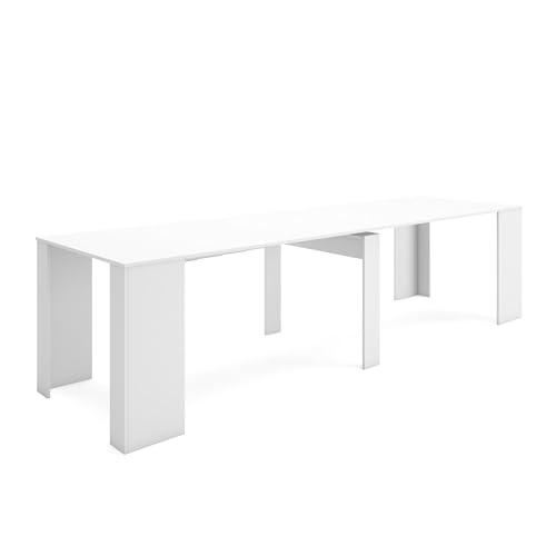 Skraut Home | Mesa Consola Extensible | Mesa Comedor Plegable | 300 | para 14 comensales | Comedor y Cocina | Estilo Moderno | Blanco