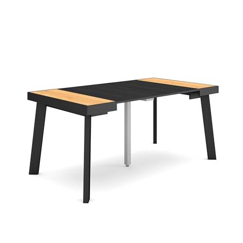 Skraut Home | Mesa Consola Extensible | Mesa Comedor Plegable | 160 | para 8 comensales | Patas de Madera | Estilo Moderno | Roble y Negro