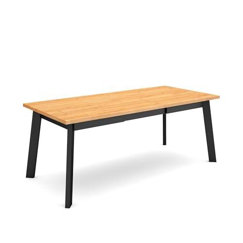 Skraut Home | Mesa Comedor | Mesa Fija Cocina y Salón | 200 | para 10 Comensales | Patas de Madera | Estilo Moderno | Roble y Negro