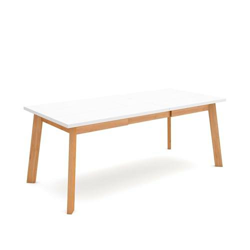 Skraut Home | Mesa Comedor | Mesa Fija Cocina y Salón | 200 | para 10 Comensales | Patas de Madera | Estilo Moderno | Blanco