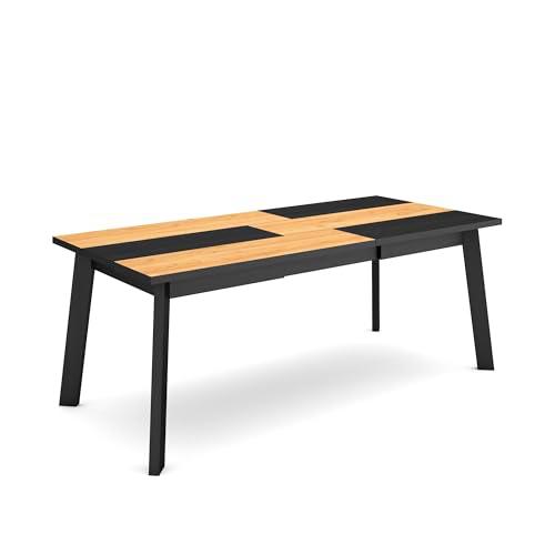 Skraut Home | Mesa Comedor | Mesa Fija Cocina y Salón | 200 | para 10 Comensales | Patas de Madera | Estilo Moderno | Roble y Negro