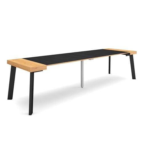 Skraut Home | Mesa Consola Extensible | Mesa Comedor Plegable | 300 | para 14 comensales | Patas de Madera | Estilo Moderno | Roble y Negro