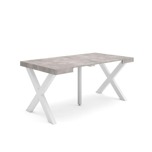 Skraut Home | Mesa Consola Extensible | Mesa Comedor Plegable | 160 | para 8 comensales | Patas Madera Maciza | Estilo Moderno | Cemento