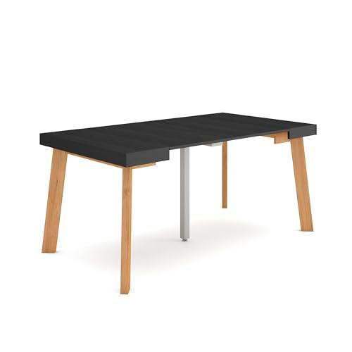 Skraut Home | Mesa Consola Extensible | Mesa Comedor Plegable | 160 | para 8 comensales | Patas de Madera | Estilo Moderno | Negro