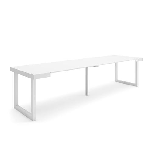 Skraut Home | Mesa Consola Extensible | Mesa Comedor Plegable | 300 | para 14 comensales | Patas Madera Maciza | Estilo Moderno | Blanco