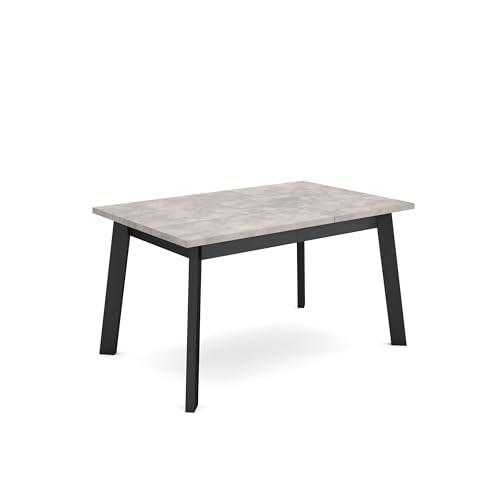 Skraut Home | Mesa Comedor | Mesa Fija Cocina y Salón | 140 | para 6 comensales | Patas de Madera | Estilo Moderno | Cemento