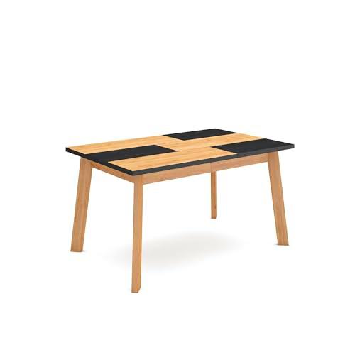 Skraut Home | Mesa Comedor | Mesa Fija Cocina y Salón | 140 | para 6 comensales | Patas de Madera | Estilo Moderno | Roble y Negro