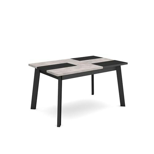 Skraut Home | Mesa Comedor | Mesa Fija Cocina y Salón | 140 | para 6 comensales | Patas de Madera | Estilo Moderno | Cemento