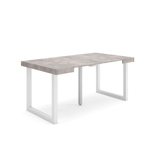 Skraut Home | Mesa Consola Extensible | Mesa Comedor Plegable | 160 | para 8 comensales | Patas Madera Maciza | Estilo Moderno | Cemento