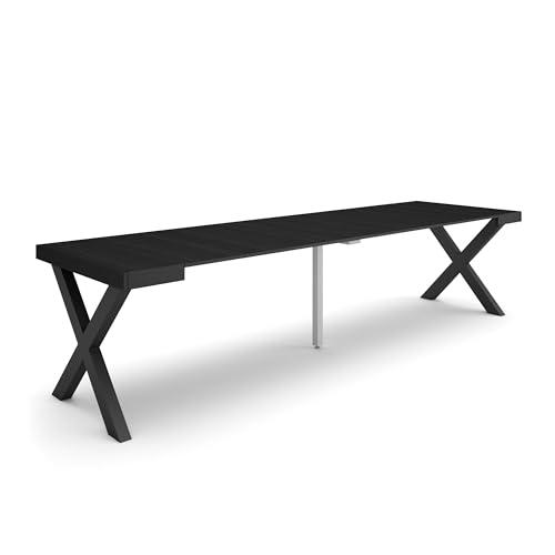 Skraut Home | Mesa Consola Extensible | Mesa Comedor Plegable | 300 | para 14 comensales | Patas Madera Maciza | Estilo Moderno | Negro