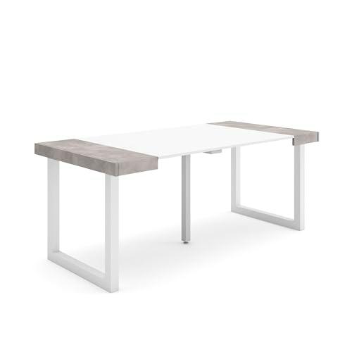 Skraut Home | Mesa Consola Extensible | Mesa Comedor Plegable | 180 | para 8 comensales | Patas Madera Maciza | Estilo Moderno | Blanco y Cemento