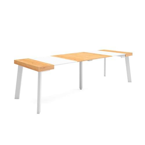 Skraut Home | Mesa Consola Extensible | Mesa Comedor Plegable | 260 | para 12 comensales | Patas de Madera | Estilo Moderno | Roble y Blanco