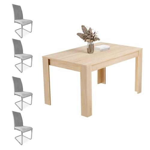 Homey Pack Mesa de Comedor Teide + 4 Sillas Tapizadas Modelo Skadi