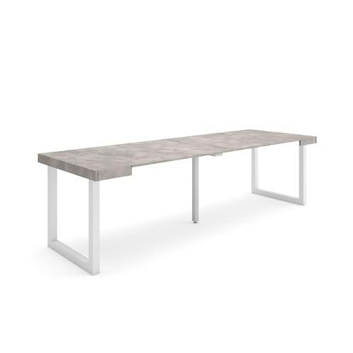 Skraut Home | Mesa Consola Extensible | Mesa Comedor Plegable | 260 | para 12 comensales | Patas Madera Maciza | Estilo Moderno | Cemento