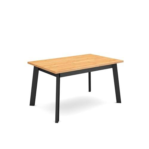 Skraut Home | Mesa Comedor | Mesa Fija Cocina y Salón | 140 | para 6 comensales | Patas de Madera | Estilo Moderno | Roble y Negro