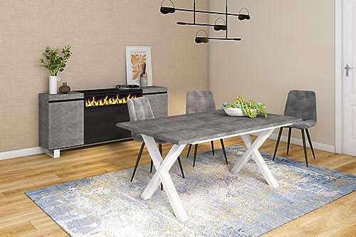 Skraut Home - Mesa de Comedor | 8 Comensales | 170 | Robusta y Estable Gracias a su Estructura y Patas macizas | Ideal para reuniones Familiares | Estilo Industrial (Gray)