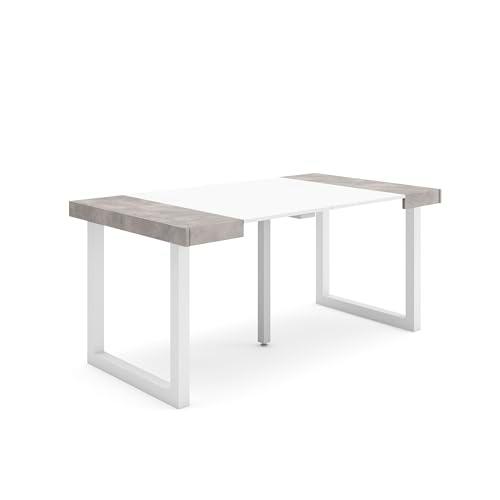 Skraut Home | Mesa Consola Extensible | Mesa Comedor Plegable | 160 | para 8 comensales | Patas Madera Maciza | Estilo Moderno | Blanco y Cemento