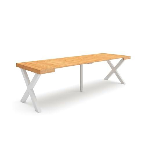 Skraut Home | Mesa Consola Extensible | Mesa Comedor Plegable | 260 | para 12 comensales | Patas Madera Maciza | Estilo Moderno | Roble