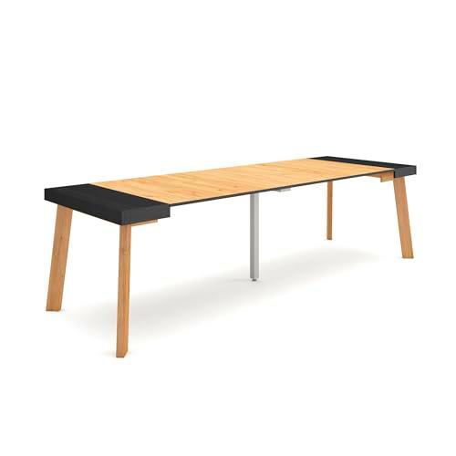 Skraut Home | Mesa Consola Extensible | Mesa Comedor Plegable | 260 | para 12 comensales | Patas de Madera | Estilo Moderno | Negro y Roble