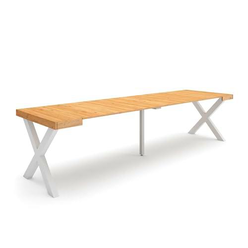 Skraut Home | Mesa Consola Extensible | Mesa Comedor Plegable | 300 | para 14 comensales | Patas Madera Maciza | Estilo Moderno | Roble