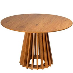 DRW Mesa de Comedor Redonda de Madera DM y Papel en Roble 120x120x76 cm