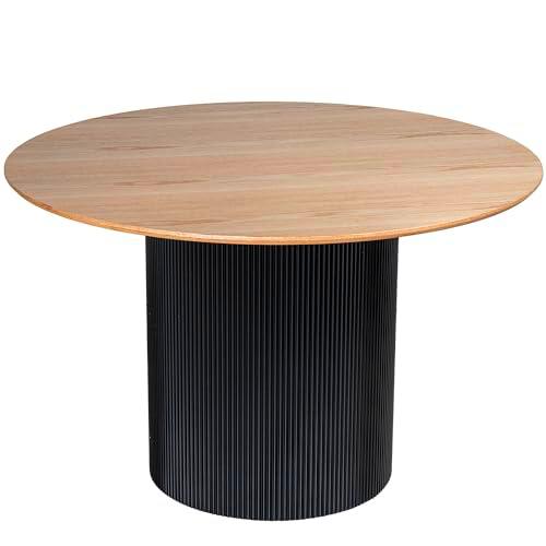 DRW Mesa de Comedor Redonda de Madera DM y Papel en Roble y Negro 120x120x76 cm