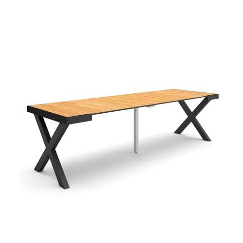 Skraut Home | Mesa Consola Extensible | Mesa Comedor Plegable | 260 | para 12 comensales | Patas Madera Maciza | Estilo Moderno | Roble y Negro