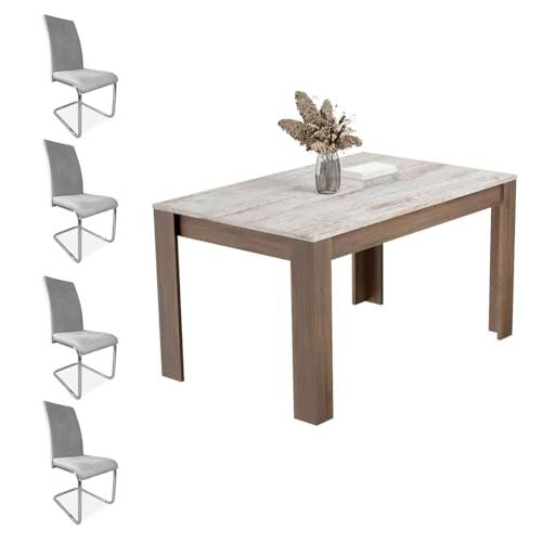 Homey Pack Mesa de Comedor Teide + 4 Sillas Tapizadas Modelo Skadi