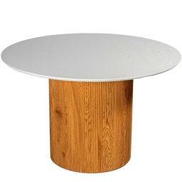 DRW Mesa de Comedor Redonda de Madera DM y Papel en Roble y Blanco 120x120x76 cm