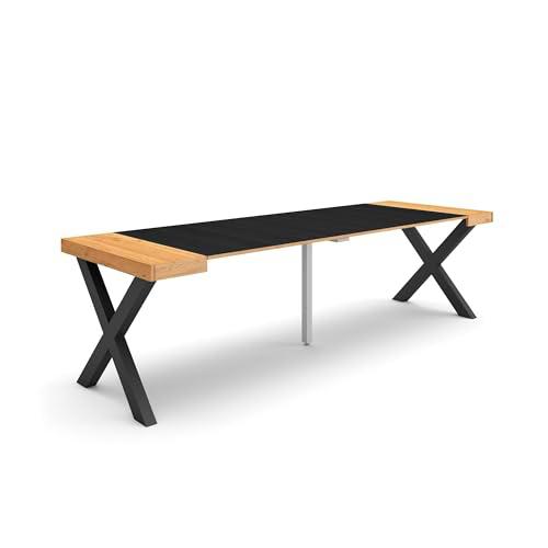 Skraut Home | Mesa Consola Extensible | Mesa Comedor Plegable | 260 | para 12 comensales | Patas Madera Maciza | Estilo Moderno | Roble y Negro