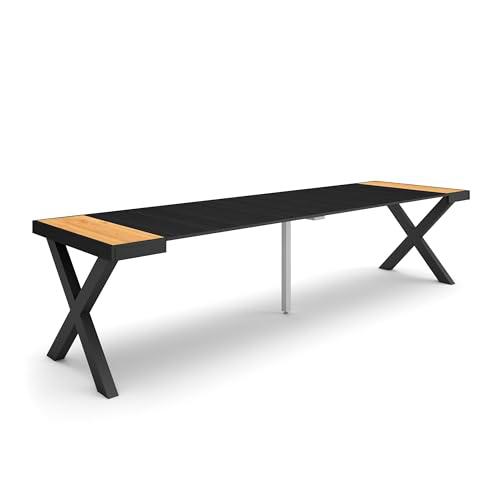 Skraut Home | Mesa Consola Extensible | Mesa Comedor Plegable | 300 | para 14 comensales | Patas Madera Maciza | Estilo Moderno | Roble y Negro