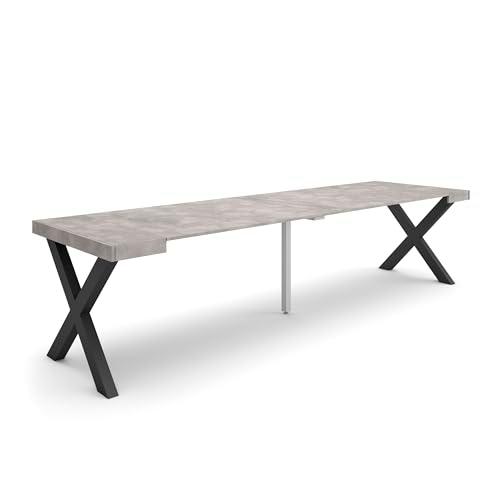 Skraut Home | Mesa Consola Extensible | Mesa Comedor Plegable | 300 | para 14 comensales | Patas Madera Maciza | Estilo Moderno | Cemento