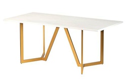 Adda Home Mesa de Comedor, Metal/MDF, Blanco/Dorado