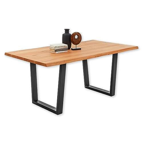 Stella Trading Benny Mini Borde de árbol de Madera Maciza de Roble-Mesa Estructura metálica Negra para su comedor-180 x 75 x 100 cm, Metal