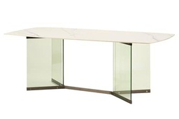 Adda Home Mesa de Comedor, Marmol Sintetico/Cristal/Acero INOX