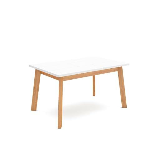 Skraut Home | Mesa Comedor | Mesa Fija Cocina y Salón | 140 | para 6 comensales | Patas de Madera | Estilo Moderno | Blanco