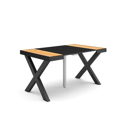 Skraut Home | Mesa Consola Extensible | Mesa Comedor Plegable | 140 | para 6 comensales | Patas Madera Maciza | Estilo Moderno | Roble y Negro